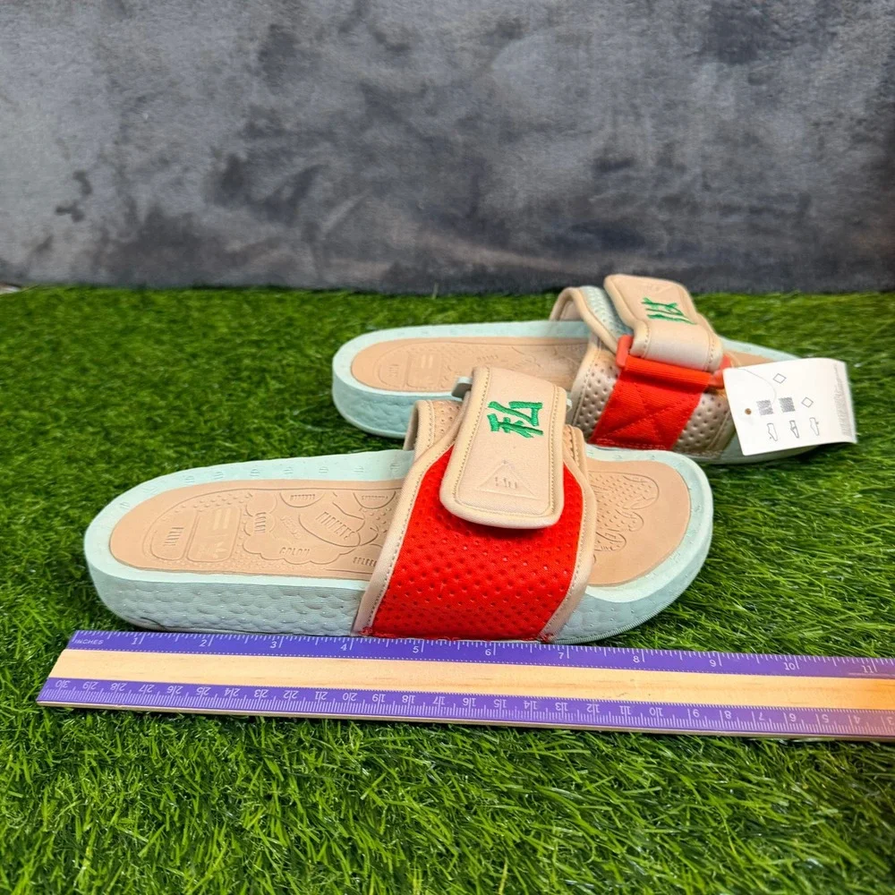 Adidas Pharrell Williams Chancler Hu Slides Kids Size 4 Mint Green Orange Strap